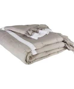 Maisons Du Monde Couvre-lits Boutis En Coton Beige Et Dentelle Blanche 240x260