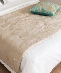 Maisons Du Monde Couvre-lits Boutis En Lin Et Coton Beiges Imprimé Feuillage Doré 100x200