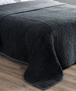 Maisons Du Monde Couvre-lits Boutis En Velours De Coton Bleu Motif Surpiqué 240x260