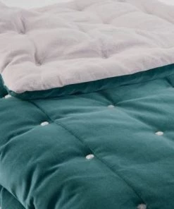 Maisons Du Monde Couvre-lits Boutis Réversible En Velours Bleu Canard Et Beige 240x260 -Couvre-lits Soldes 2022 boutis reversible en velours bleu canard et beige 240x260 1000 14 30 200274 2