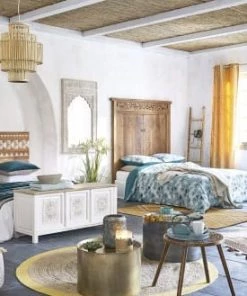 Maisons Du Monde Couvre-lits Boutis Réversible En Velours Bleu Canard Et Beige 240x260 -Couvre-lits Soldes 2022 boutis reversible en velours bleu canard et beige 240x260 1000 14 30 200274 3