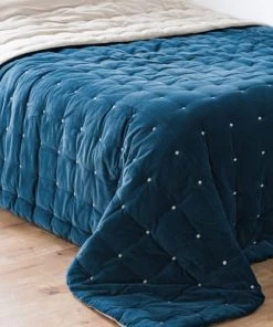 Maisons Du Monde Couvre-lits Boutis Réversible En Velours De Coton Bleu Indigo Et écru 240x260