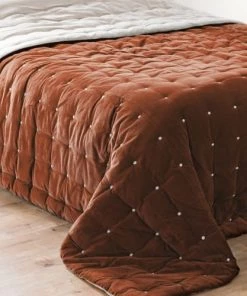 Maisons Du Monde Couvre-lits Boutis Réversible En Velours De Coton Caramel Et écru 240x260