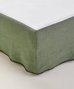 Madura Cache-sommiers Cache Sommier 140x200 Cm Kaki Grisé Et Feston Noir En Lin