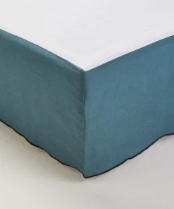 Madura Cache-sommiers Cache Sommier 140x200 Cm Pétrole Et Bourdon Noir En Lin