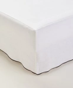 Madura Cache-sommiers Cache Sommier 160x200 Cm Blanc Pur Et Bourdon Noir En Lin