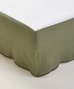 Madura Cache-sommiers Cache Sommier 180x200 Cm Kaki Grisé Et Bourdon Noir En Lin