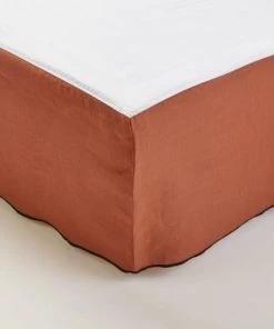 Madura Cache-sommiers Cache Sommier 180x200 Cm Terracotta Et Bourdon Noir En Lin