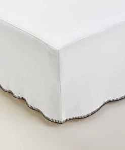 Madura Cache-sommiers Cache Sommier 90x200 Cm Blanc Minéral Et Feston Noir En Lin