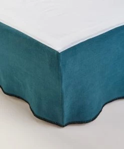 Madura Cache-sommiers Cache Sommier 90x200 Cm Indigo Et Feston Noir En Lin