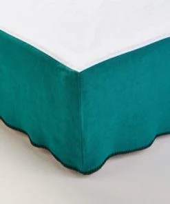 Madura Cache-sommiers Cache Sommier 90x200 Cm Vert De Gris Et Feston Noir En Lin -Couvre-lits Soldes 2022 cache sommier 90x200 cm lagon et feston noir en lin 10