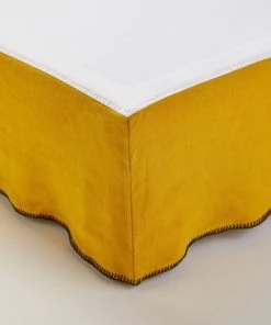 Madura Cache-sommiers Cache Sommier 90x200 Cm Ocre Et Feston Noir En Lin