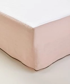 Madura Cache-sommiers Cache Sommier 90x200 Cm Rose Poudré Et Bourdon Noir En Lin