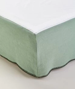 Madura Cache-sommiers Cache Sommier 90x200 Cm Vert De Gris Et Feston Noir En Lin