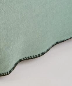 Madura Cache-sommiers Cache Sommier 90x200 Cm Vert De Gris Et Feston Noir En Lin -Couvre-lits Soldes 2022 cache sommier 90x200 cm vert de gris et feston noir en lin 3