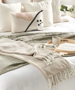 Beliani Couvertures Couverture En Coton Beige 160x130cm