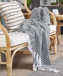 Beliani Couvertures Couverture En Coton Noir 160x130cm