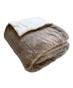 Le Comptoir De La Plage Couvertures Couverture Plaid XL Doublée Imitation "Lapin" Beige Taupe 220x240