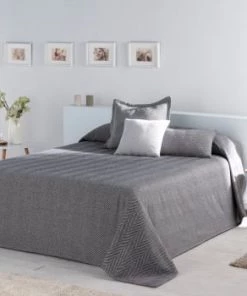 Naf Naf Couvre-lits Couvre Lit En Coton Gris 250x270 -Couvre-lits Soldes 2022 couvre lit en coton gris 250x270 9