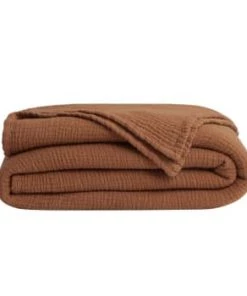 Essix Couvre-lits Couvre-lit Uni En Gaze De Coton Biscuit 260x240 -Couvre-lits Soldes 2022 couvre lit en coton tisse orange 260x240 1