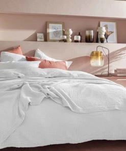Blanc Cerise Couvre-lits Couvre Lit En Gaze De Coton 170x250 Cm Blanc Craie