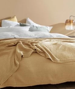 Blanc Cerise Couvre-lits Couvre Lit En Gaze De Coton 240x260 Cm Caramel