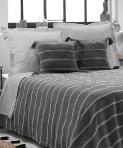 Home Maison Couvre-lits Couvre Lit En Jacquard Rayé Coton Anthracite 250 X 230