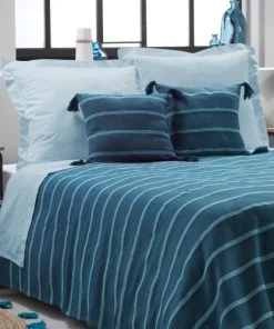 Home Maison Couvre-lits Couvre Lit En Jacquard Rayé Coton Bleu 250 X 230