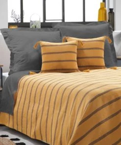 Home Maison Couvre-lits Couvre Lit En Jacquard Rayé Coton Jaune 250 X 230