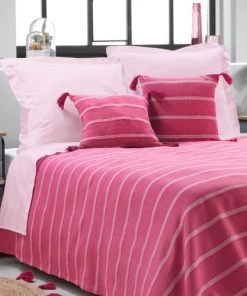 Home Maison Couvre-lits Couvre Lit En Jacquard Rayé Coton Rose 250 X 230
