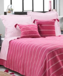 Home Maison Couvre-lits Couvre Lit En Jacquard Rayé Coton Rose 250 X 230 -Couvre-lits Soldes 2022 couvre lit en jacquard raye coton rose 250 x 230 7