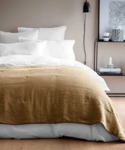 Blanc Cerise Couvre-lits Couvre-lit En Lin Lavé 110x230 Cm Caramel