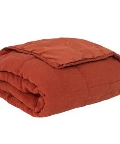 Passage Vernet Couvre-lits Couvre-lit En Lin Lavé Terracotta Doublure En Percale De Coton
