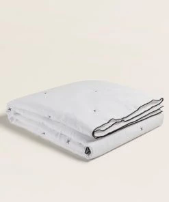 Madura Couvre-lits Couvre-lit Matelassé 225x280 Cm Blanc Pur Et Bourdon Noir En Lin