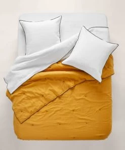 Madura Couvre-lits Couvre-lit Matelassé 225x280 Cm Ocre Et Bourdon Noir En Lin -Couvre-lits Soldes 2022 couvre lit matelasse 225x280 cm ocre et bourdon noir en lin 3