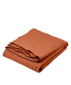 Madura Couvre-lits Couvre-lit Matelassé 225x280 Cm Terracotta Et Bourdon Noir En Lin