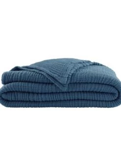 Essix Couvre-lits Couvre-lit Uni En Gaze De Coton Bleu 260x240