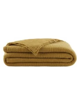 Essix Couvre-lits Couvre Lit Uni En Gaze De Coton Sauge 240x260 -Couvre-lits Soldes 2022 couvre lit uni en gaze de coton moutarde 240x260 1