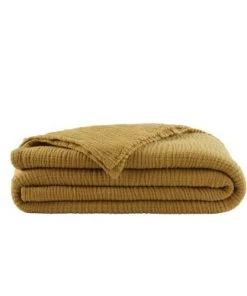 Essix Couvre-lits Couvre Lit Uni En Gaze De Coton Moutarde 240x260