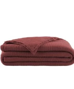 Essix Couvre-lits Couvre Lit En Coton Tissé Orange 260x240 -Couvre-lits Soldes 2022 couvre lit uni en gaze de coton rouge 260x240 3