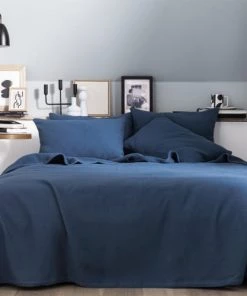 Essix Couvre-lits Couvre-lit Uni En Jacquard De Coton Bleu 240x260