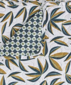 Home Maison Couvre-lits Dessus De Lit Imprimé Tropical Polyester Bleu Canard 220x240cm