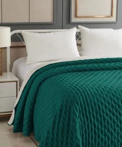 Home Maison Couvre-lits Dessus De Lit Matelassé Réversible Polyester Bleu Canard 260 X 240