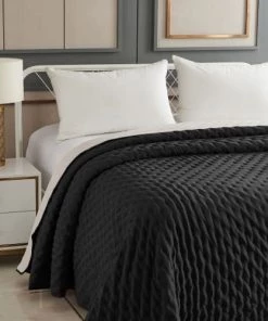 Home Maison Couvre-lits Dessus De Lit Matelassé Réversible Polyester Gris 260 X 240