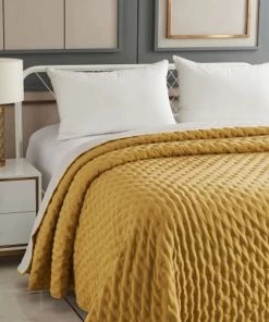 Home Maison Couvre-lits Dessus De Lit Matelassé Réversible Polyester Ocre 260 X 240