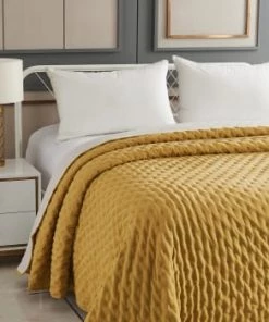 Home Maison Couvre-lits Dessus De Lit Matelassé Réversible Polyester Ocre 260 X 240 -Couvre-lits Soldes 2022 dessus de lit matelasse reversible polyester ocre 260 x 240 3