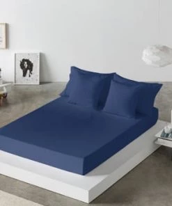 Naf Naf Draps Plats Drap De Lit En Coton Rose 250x280 -Couvre-lits Soldes 2022 drap de lit en coton bleu marine 250x280 1