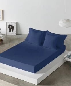 Naf Naf Draps Plats Drap De Lit En Coton Bleu Marine 250x280