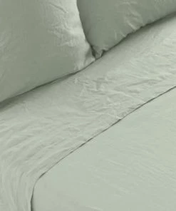 Carré Blanc Draps Plats Drap De Lit Lin Lavé Uni Eucalyptus 270 X 290 Cm -Couvre-lits Soldes 2022 drap de lit lin lave uni eucalyptus 270 x 290 cm 2