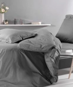 Montéléone Draps Plats Drap Plat En Percale Anthracite 240X300 Cm